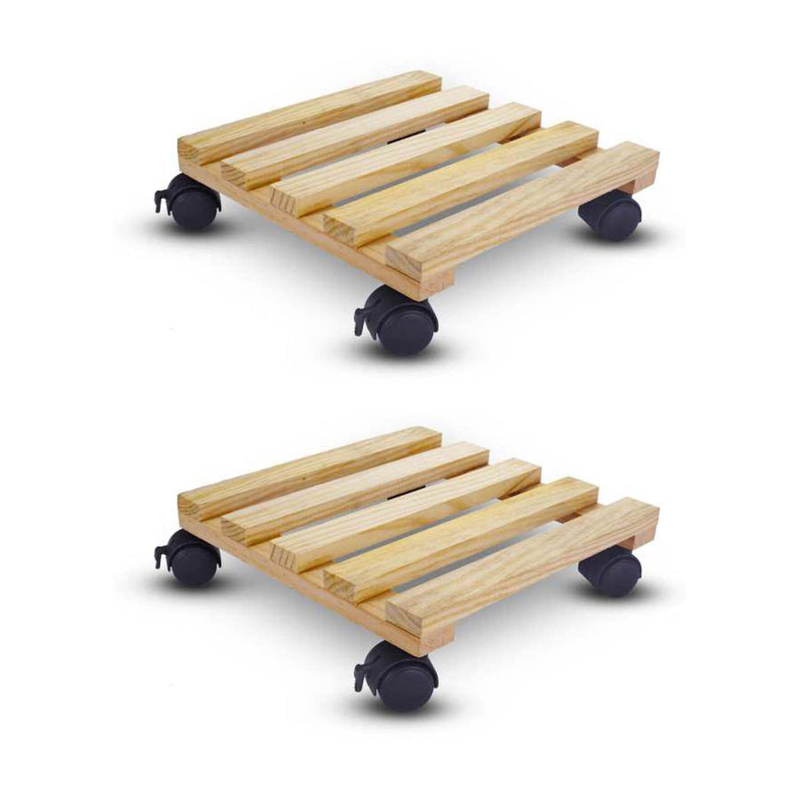 Portable Wood Plant Stand Moving Trolley Type Beige Planter Trolley Rolling Tray Coaster Flower Pot Stand For Balcony, Garden, Kitchen Cylinder Stand Dime Store