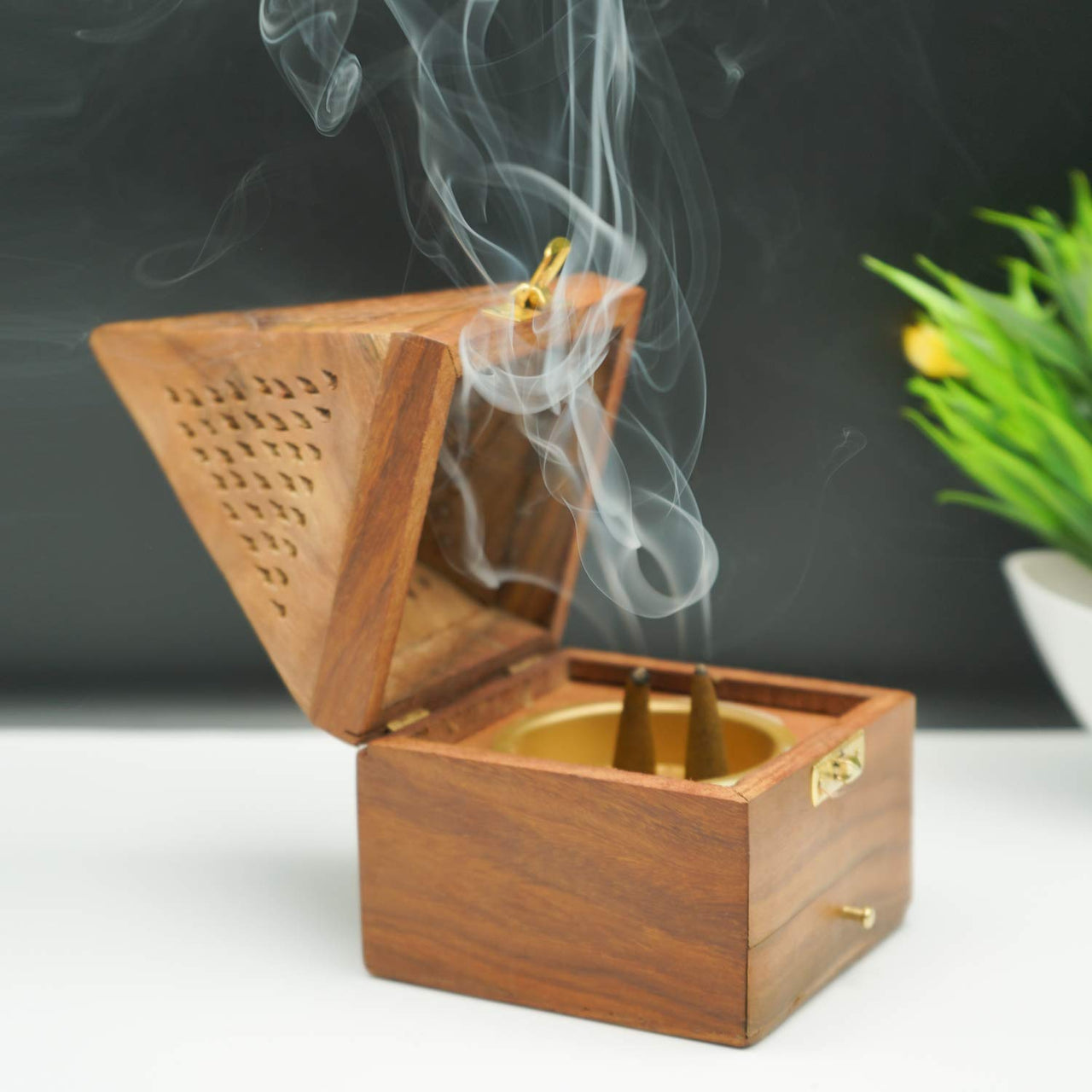Wooden Incense Holder , Lobaan Fragrance Stick Holder | Dhoop Stand Ash Catcher Decorative Handicraft Dime Store