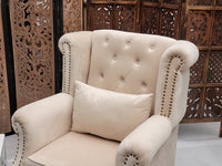 Thumbnail for Wooden Furniture Living Room Single Seater Armchair with Fabric Accent and Wingback and Solid Wooden Legs Dime Store