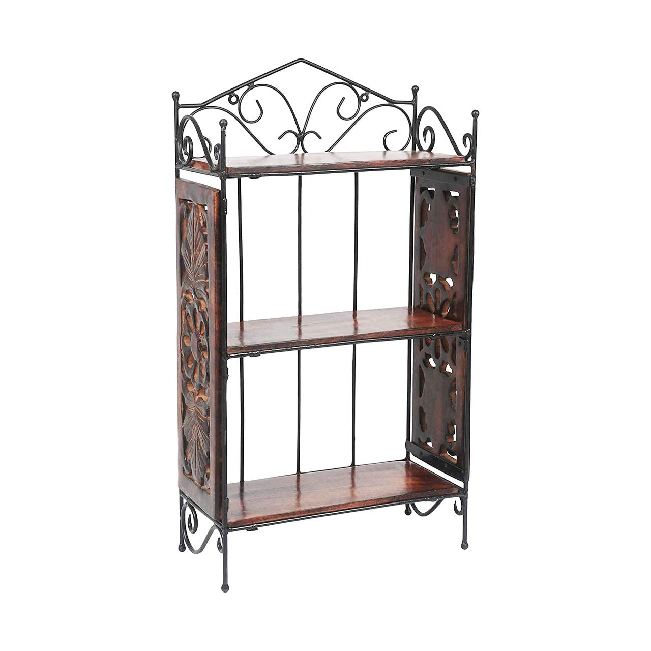 Wrought Iron & Wooden Cutlery Racks Foldable Spice Shelf Rack Kitchen Bathroom Counter top Storage Holder Organizer (3 Tier, Large) Dime Store