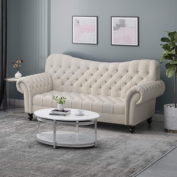 Wooden Button Tufted Fabric Molfino 3 Seater Chesterfield Modern/Style/Luxury Sofa for Living Room & Office Dime Store
