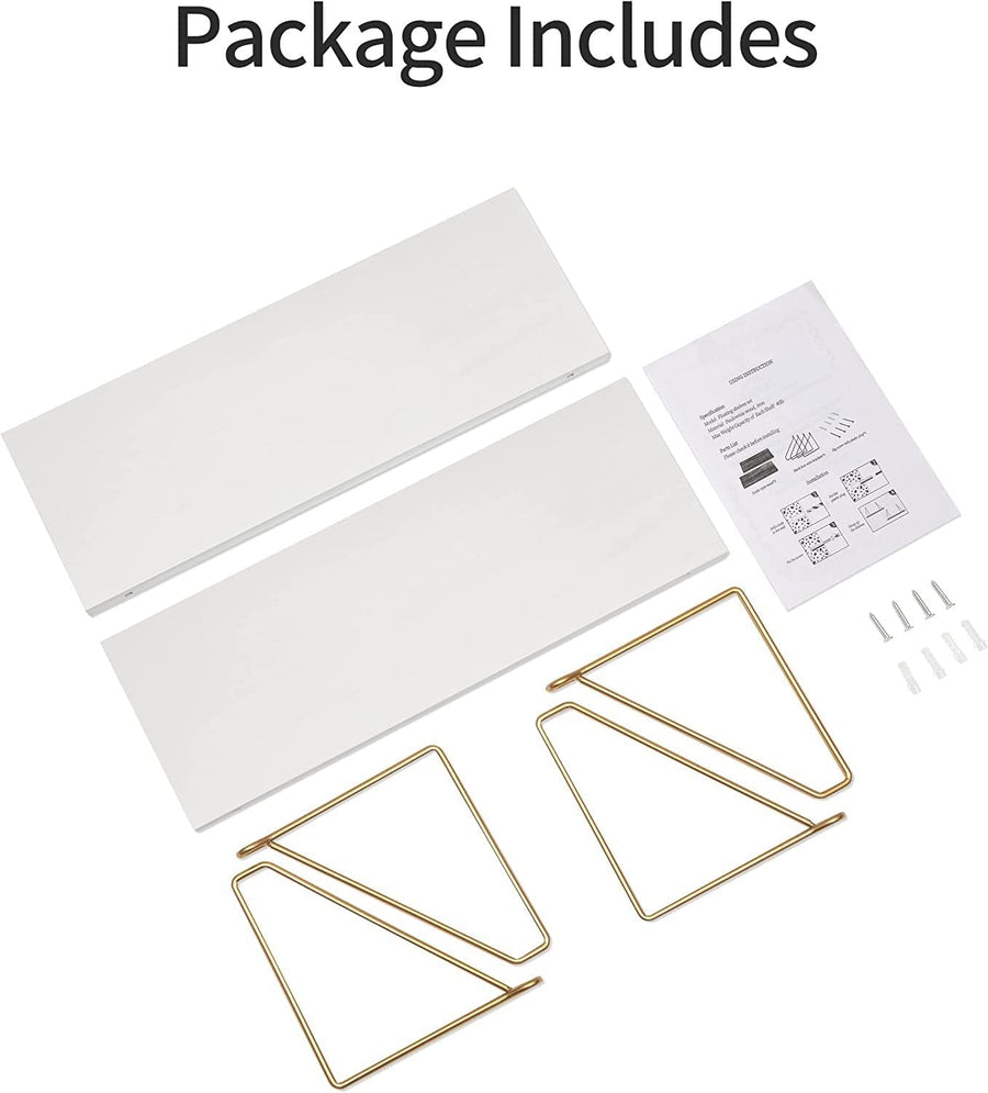 Dime Store Wall Shelf for Living Room, Metallic Gold White Wall Mounted Shelves, Home Decor Items for Living Room/Bedroom, Set of 2 (White Shelves) Dime Store