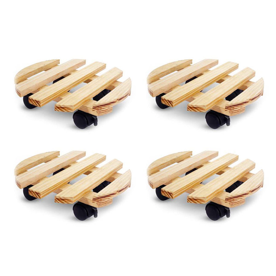 Portable Wood Plant Stand Moving Trolley Type Beige Planter Trolley Rolling Tray Coaster Flower Pot Stand For Balcony, Garden, Kitchen Cylinder Stand Dime Store