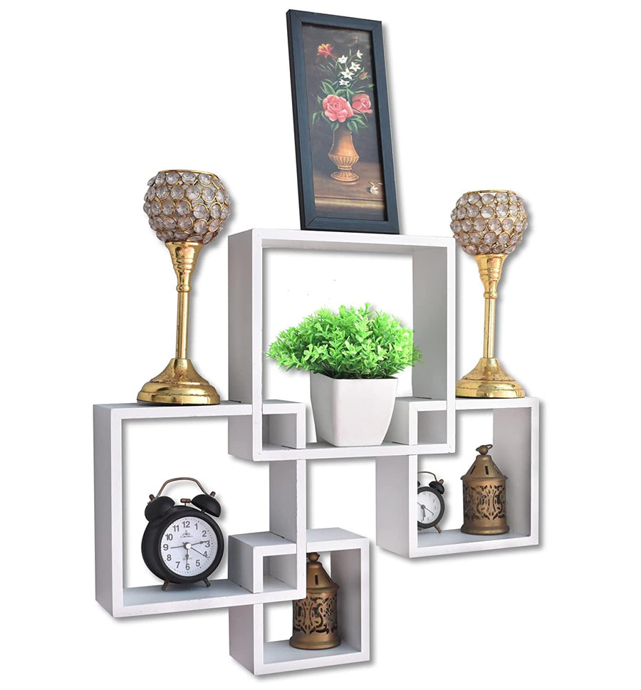 Dime Store Wooden Intersecting Wall Mounted Wall Shelves Wall Racks for Home Decor Items | Floating wall racks for Decoration Rack shelves for living room & office (Set of 4) Dime Store