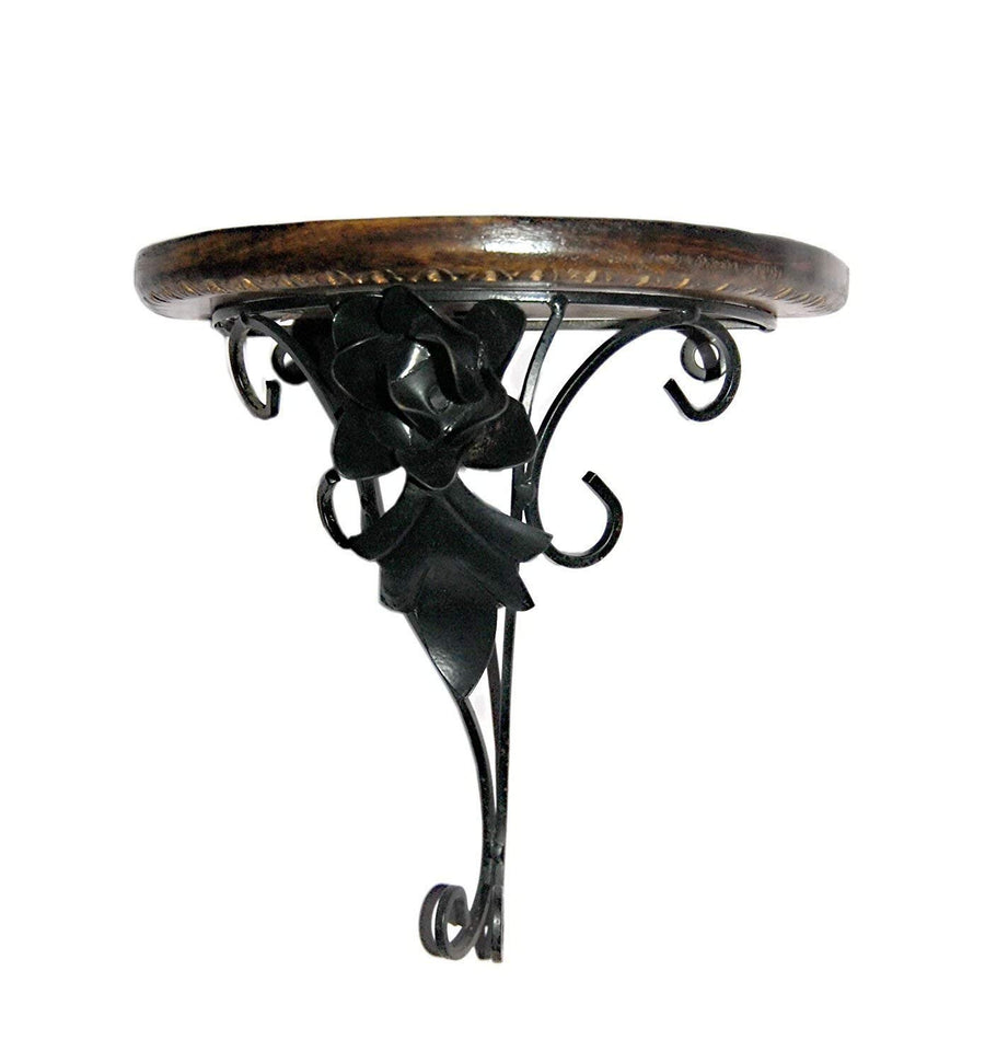 Wrought Iron Rose Design Wall Shelf Bracket for Living room , Wall Mount Fancy Rack for Showpiece & Pots Dime Store