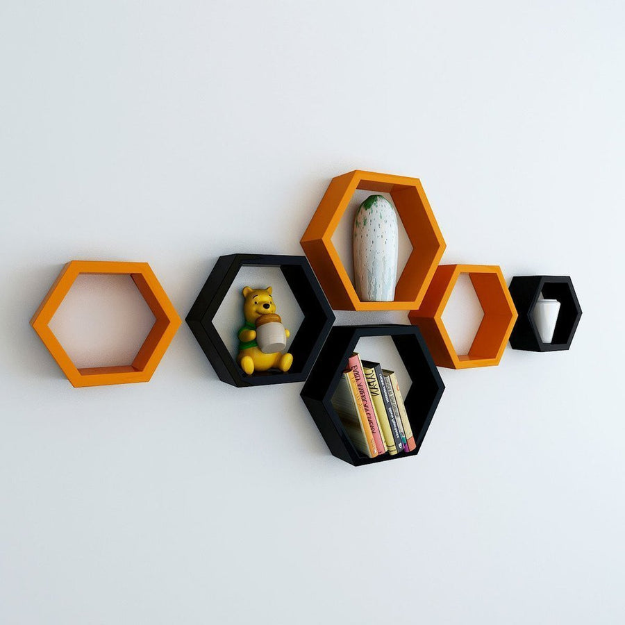 Wall Shelf for Living Room Wall Mount Wall Shelves Storage Shelves Rack Hexagon Shape Dime Store