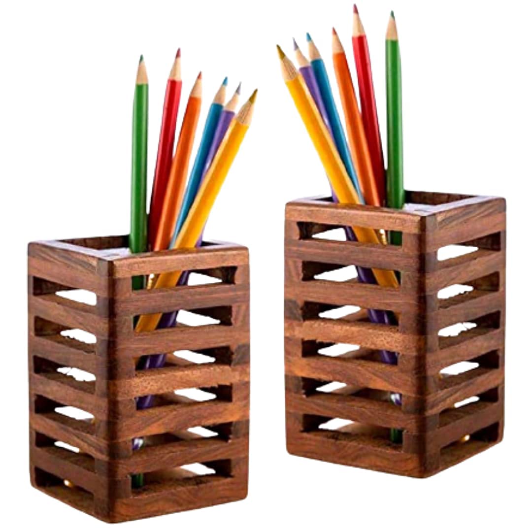 Wooden Pen Stand Pencil Stand | Office supplies Table Storage Organizer | Office Desk Accessories, Pen Stands for Office Use Dime Store