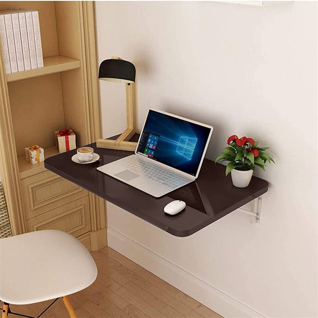 Wall Mount Folding Table Wall Shelf with Wall Brackets | Study Table Computer Laptop Table Workstation Desk Dime Store
