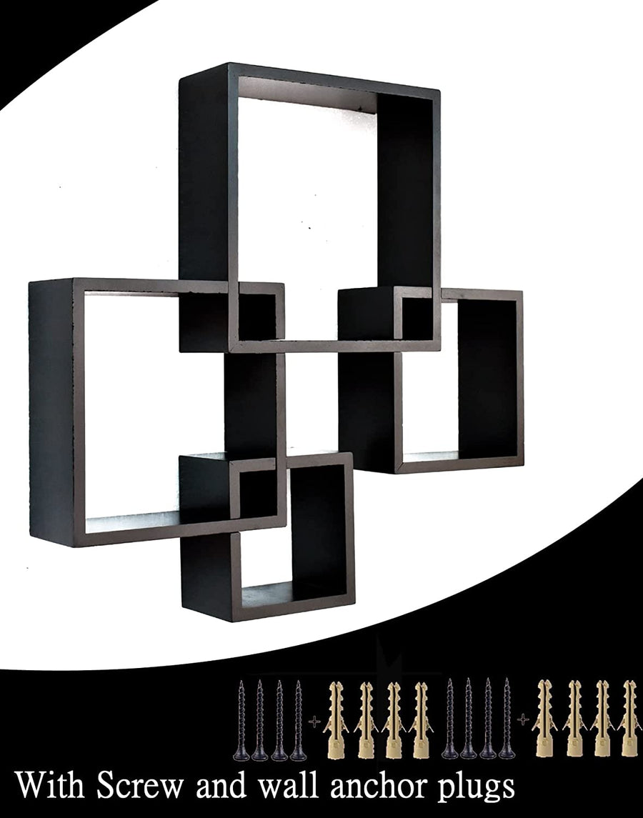 Dime Store Wooden Intersecting Wall Mounted Wall Shelves Wall Racks for Home Decor Items | Floating wall racks for Decoration Rack shelves for living room & office (Set of 4) Dime Store