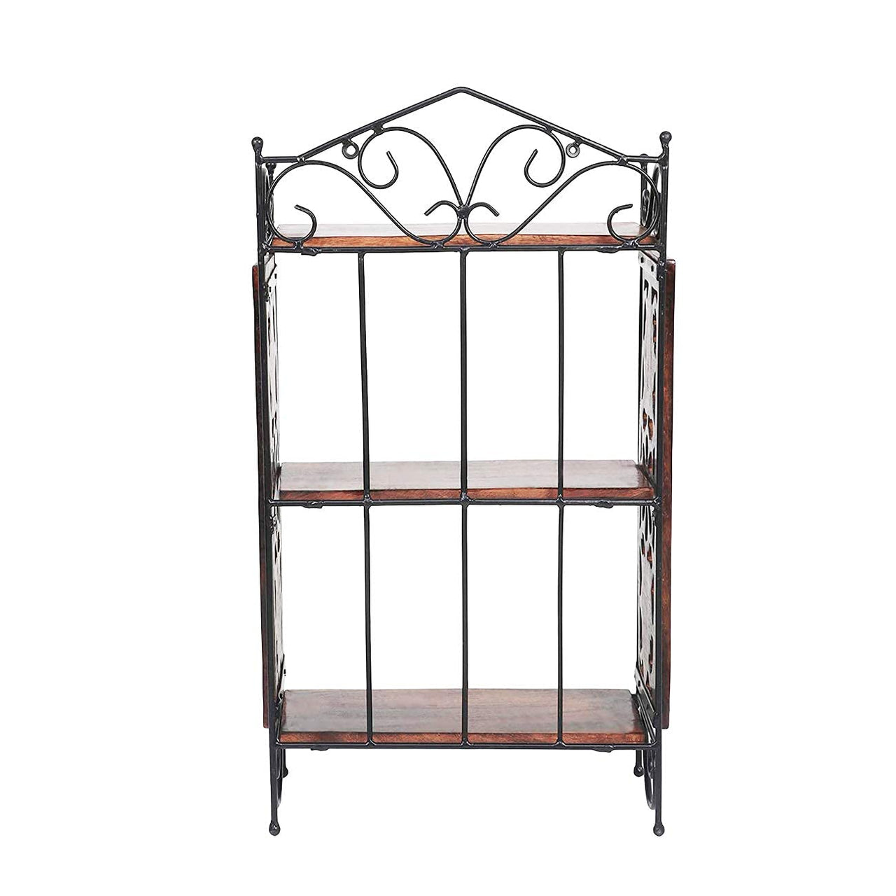 Wrought Iron & Wooden Cutlery Racks Foldable Spice Shelf Rack Kitchen Bathroom Counter top Storage Holder Organizer (3 Tier, Large) Dime Store