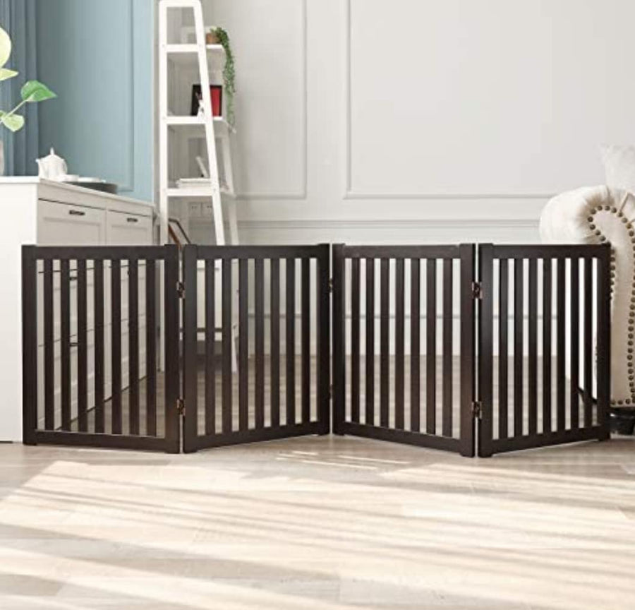 Wooden Unique Folding Pet Gate 4 Panel , Baby Gate for Stairs Step Over Fence for Stairs | Baby Safety Fence Dog Gate Dime Store