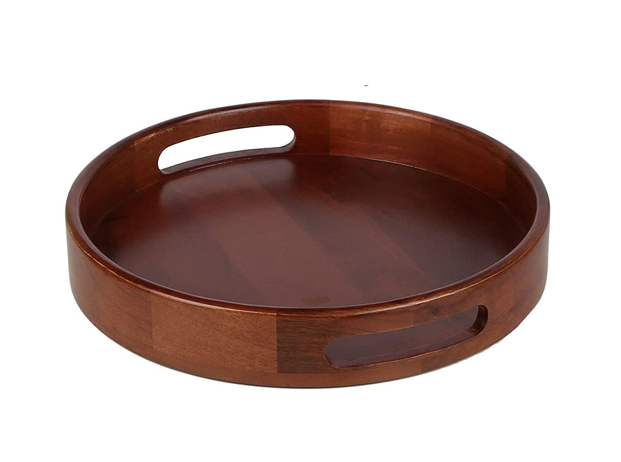 Wooden Round Tray , Multipurpose Tray Serving Platters for Platters for Serving Cakes, Pastries, Snacks, Breakfast, Coffee Table Dime Store