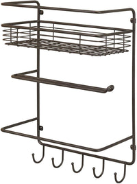 Thumbnail for Iron Wall Mounted Lid Holder Paper Towel Holder with Storage Shelf and Hooks for Kitchen Condiment Stand Over The Balcony Grill Rack Dime Store