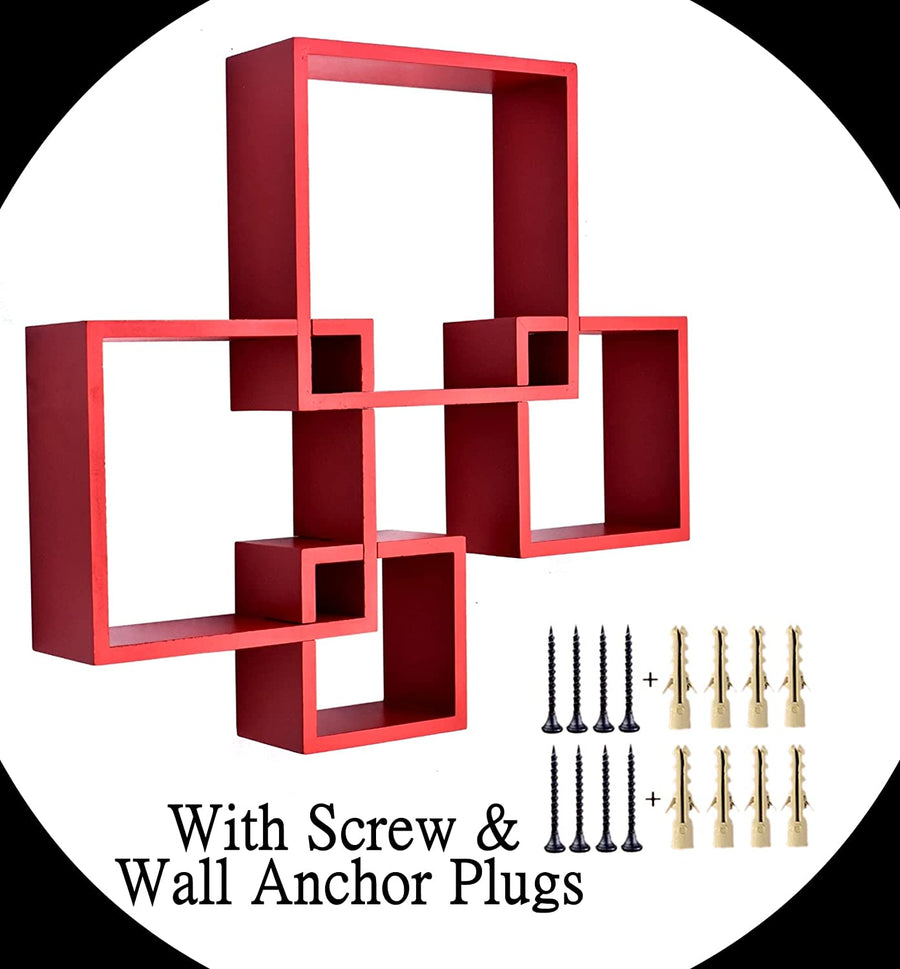Dime Store Wooden Intersecting Wall Mounted Wall Shelves Wall Racks for Home Decor Items | Floating wall racks for Decoration Rack shelves for living room & office (Set of 4) Dime Store