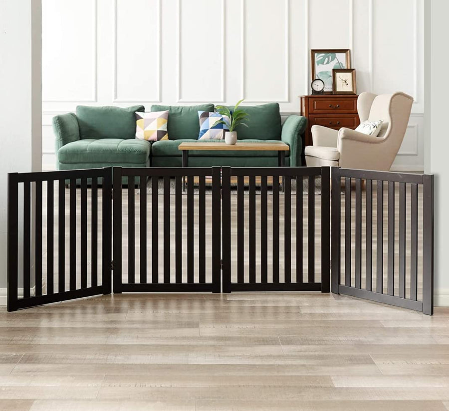 Wooden Unique Folding Pet Gate 4 Panel , Baby Gate for Stairs Step Over Fence for Stairs | Baby Safety Fence Dog Gate Dime Store