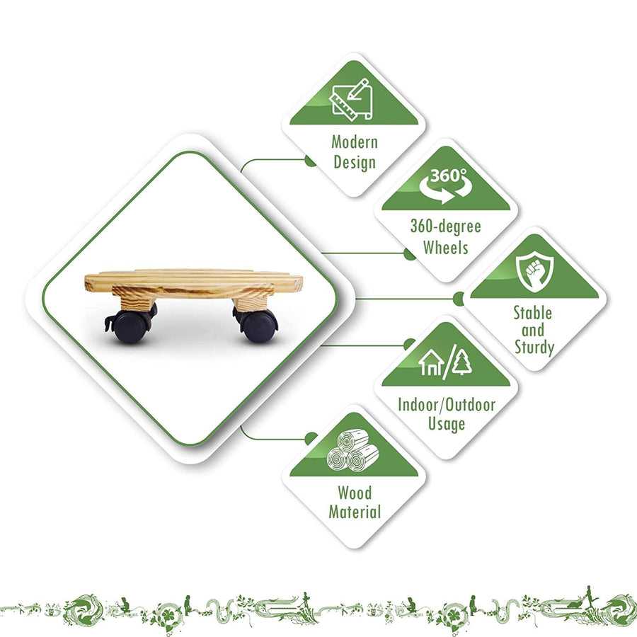 Portable Wood Plant Stand Moving Trolley Type Beige Planter Trolley Rolling Tray Coaster Flower Pot Stand For Balcony, Garden, Kitchen Cylinder Stand Dime Store