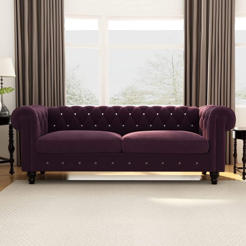 Wooden Velvet 3 Seater Chesterfield Sofa for Livingroom , Bedroom & Hallway | Traditional Large Chesterfield Sofa Dime Store