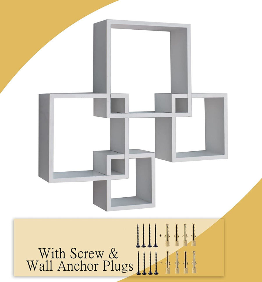 Dime Store Wooden Intersecting Wall Mounted Wall Shelves Wall Racks for Home Decor Items | Floating wall racks for Decoration Rack shelves for living room & office (Set of 4) Dime Store