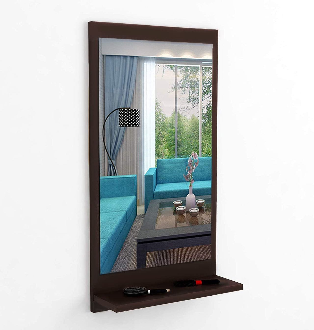 Buy Redwud Lavis Engineered Wood Square Matte Finish Wall Mount Dressing  Mirrors with Shelf ( Beige , Walnut) unframed Online at Low Prices in India  - Amazon.in