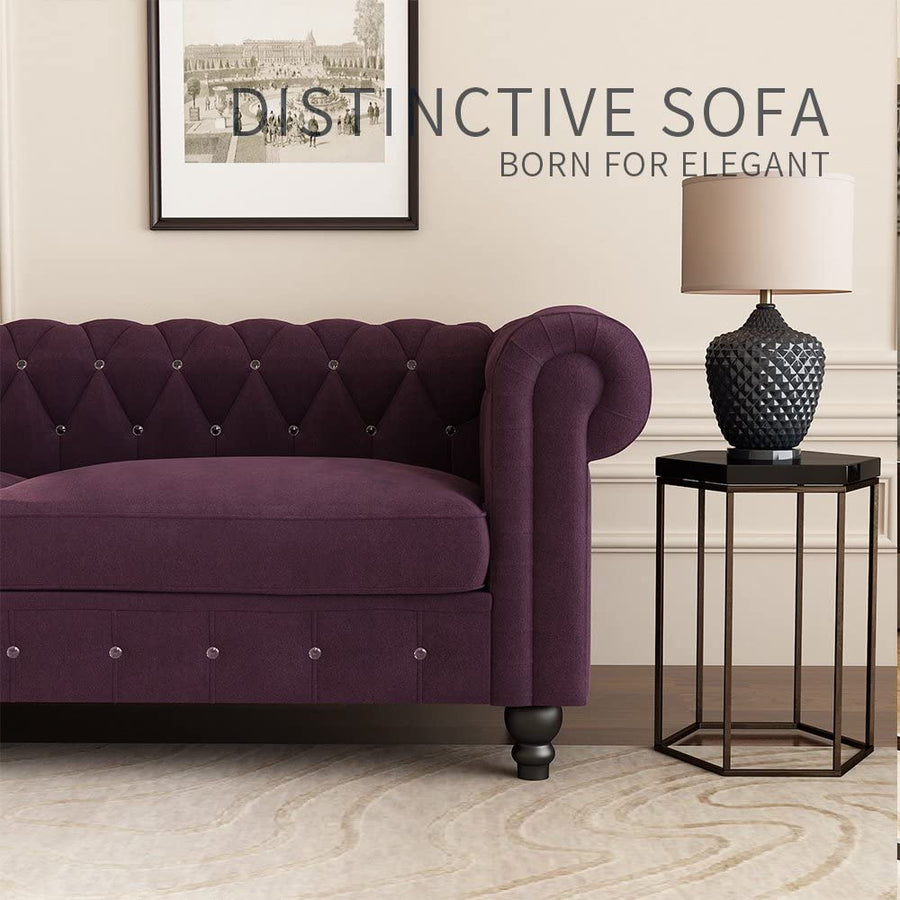 Wooden Velvet 3 Seater Chesterfield Sofa for Livingroom , Bedroom & Hallway | Traditional Large Chesterfield Sofa Dime Store