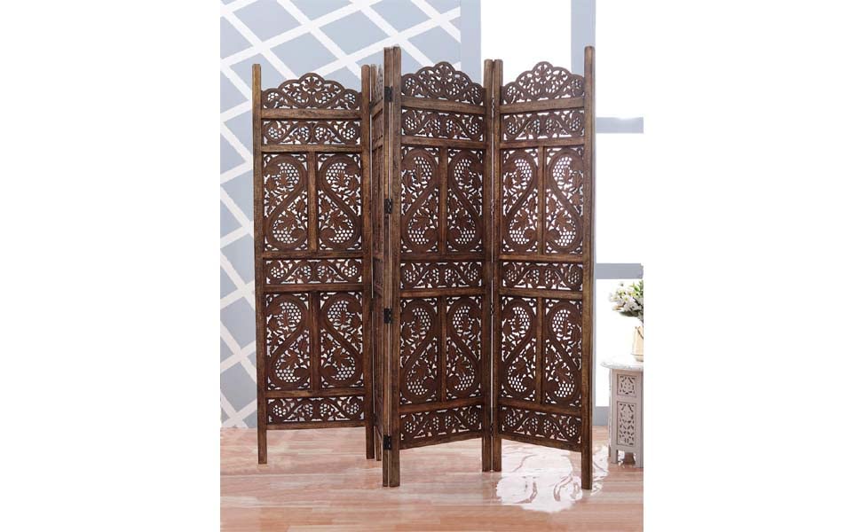 Wooden Partition for Living Room Wall Screen Room Divider , Portable Room Separator Traditional Handicrafts Screen Separator Dime Store