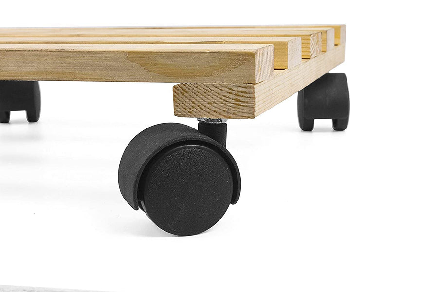 Portable Wood Plant Stand Moving Trolley Type Beige Planter Trolley Rolling Tray Coaster Flower Pot Stand For Balcony, Garden, Kitchen Cylinder Stand Dime Store