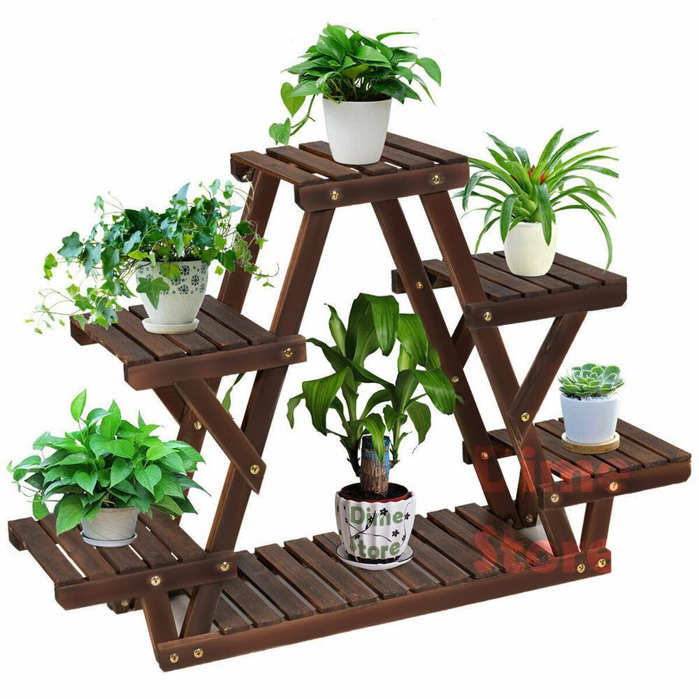 Dime Store Foldable Wooden Plant Stand for Balcony Living Room Indoor Outdoor Plant Stand Patio Garden Yard (6 Shelves) Dime Store