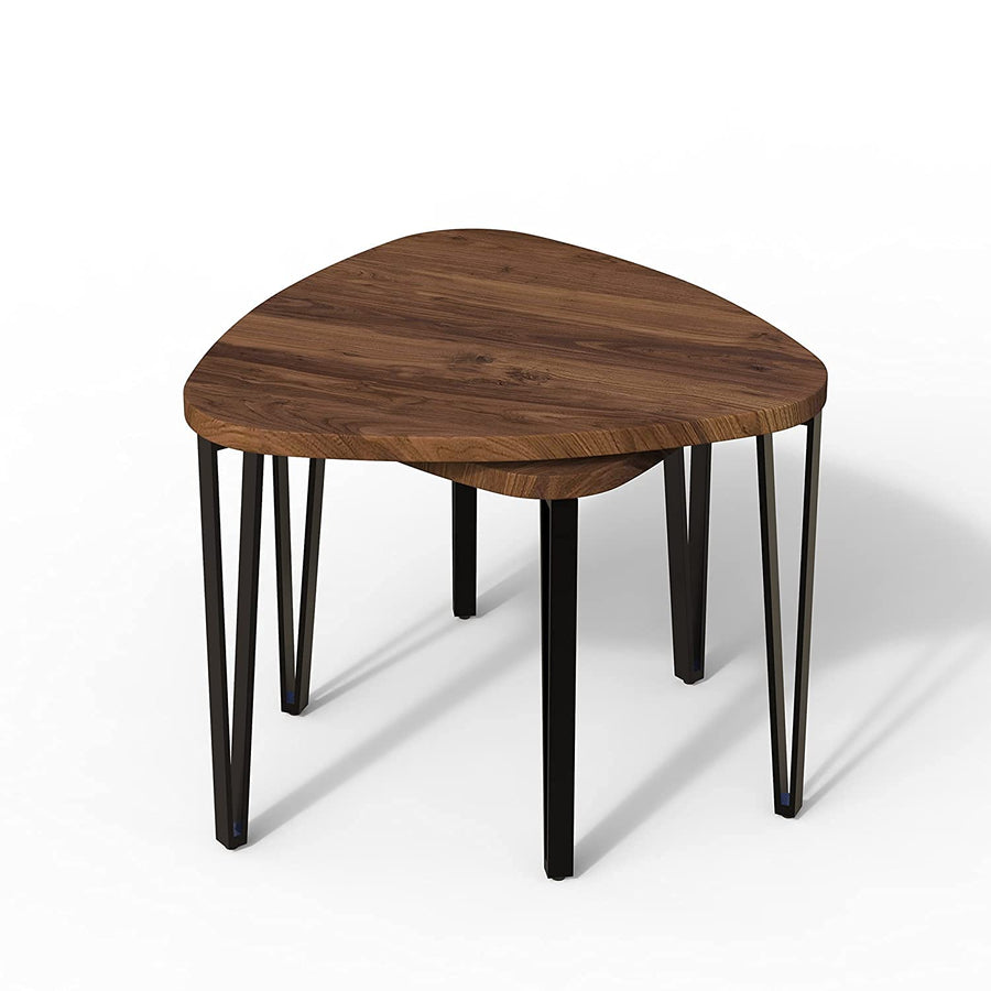 Coffee Table Set of 2 Large and Medium Sized Side Table End Table, Night Stand Table, Nesting Corner Table, Piping Breakfast Wood Table with Legs Dime Store