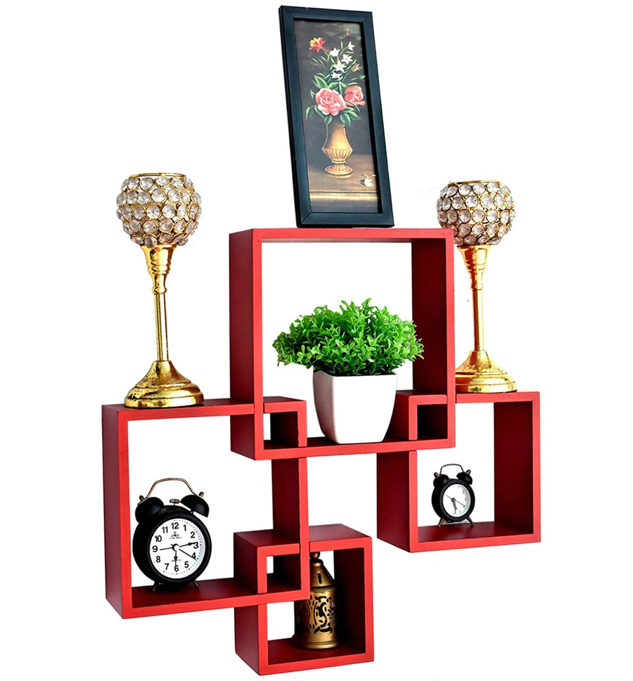 Dime Store Wooden Intersecting Wall Mounted Wall Shelves Wall Racks for Home Decor Items | Floating wall racks for Decoration Rack shelves for living room & office (Set of 4) Dime Store