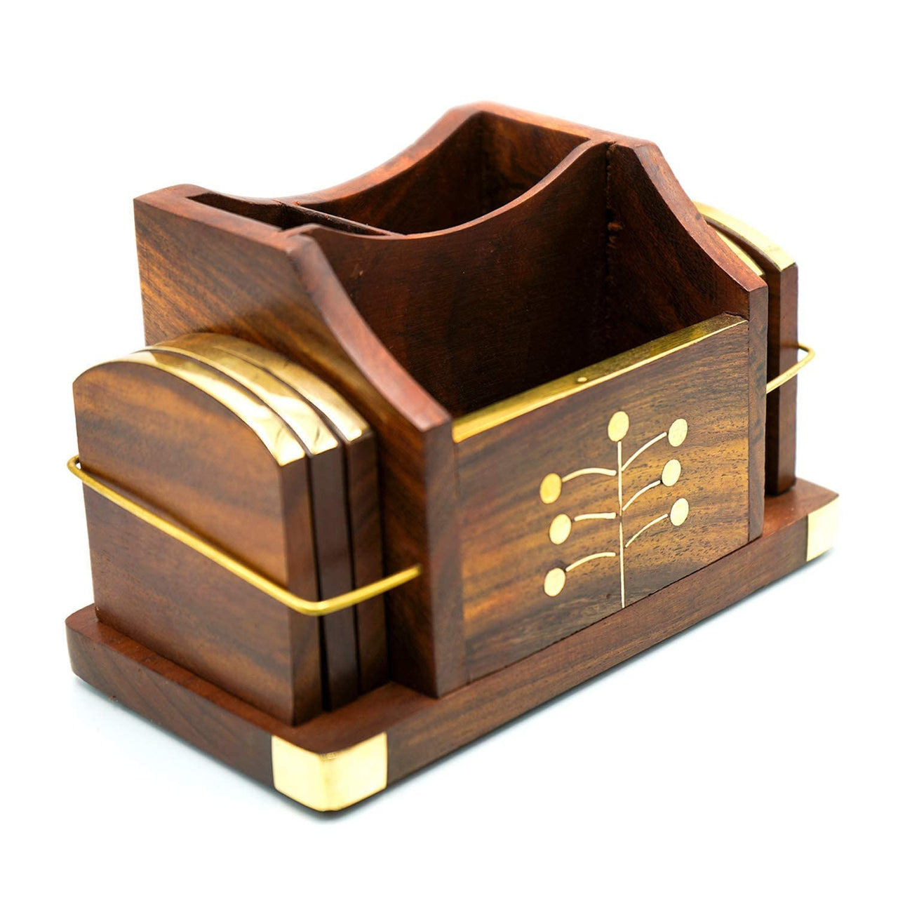 Wooden Handmade Napkin Holder cum Cutlery Holder Decorative and Stylish Wooden Tissue Box for Car, Home, Office Desk, Bathroom and Cafeteria Dime Store