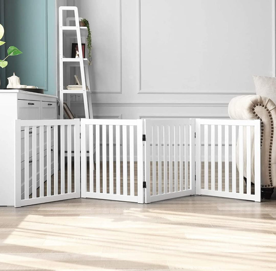 Wooden Unique Folding Pet Gate 4 Panel , Baby Gate for Stairs Step Over Fence for Stairs | Baby Safety Fence Dog Gate Dime Store