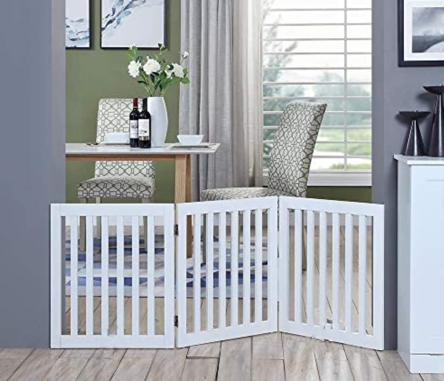 Wooden Unique Folding Pet Gate 4 Panel , Baby Gate for Stairs Step Over Fence for Stairs | Baby Safety Fence Dog Gate Dime Store