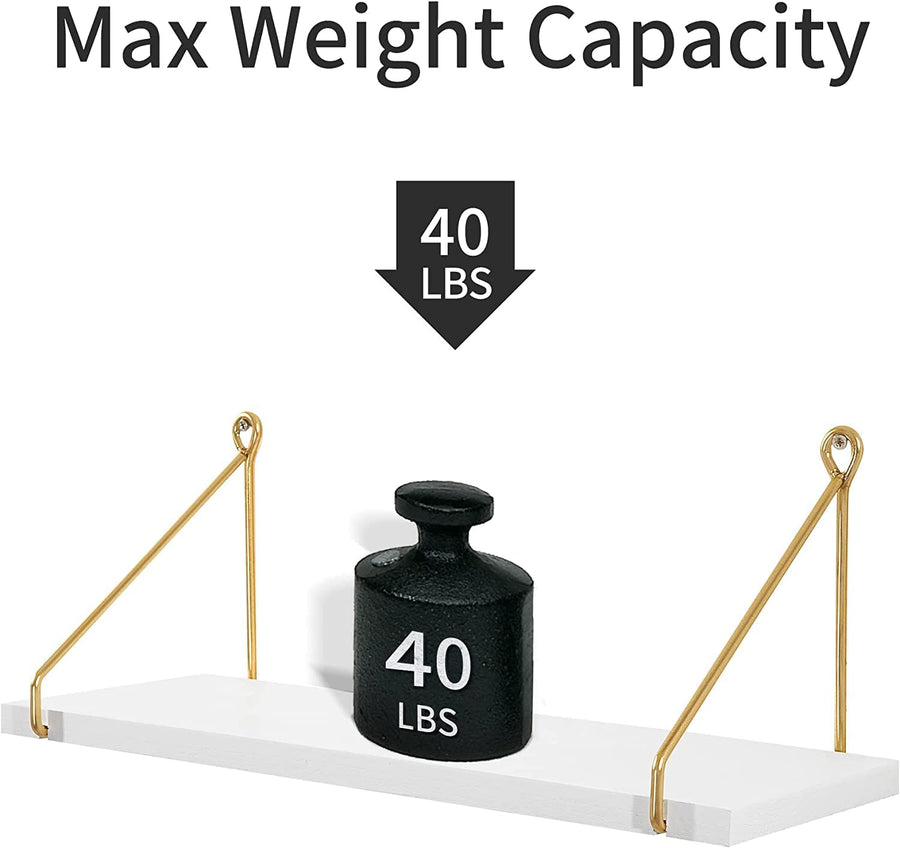 Dime Store Wall Shelf for Living Room, Metallic Gold White Wall Mounted Shelves, Home Decor Items for Living Room/Bedroom, Set of 2 (White Shelves) Dime Store