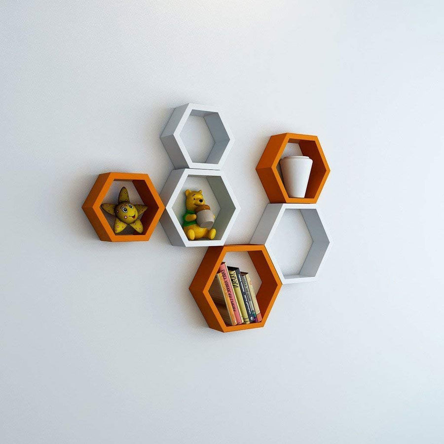 Wall Shelf for Living Room Wall Mount Wall Shelves Storage Shelves Rack Hexagon Shape Dime Store