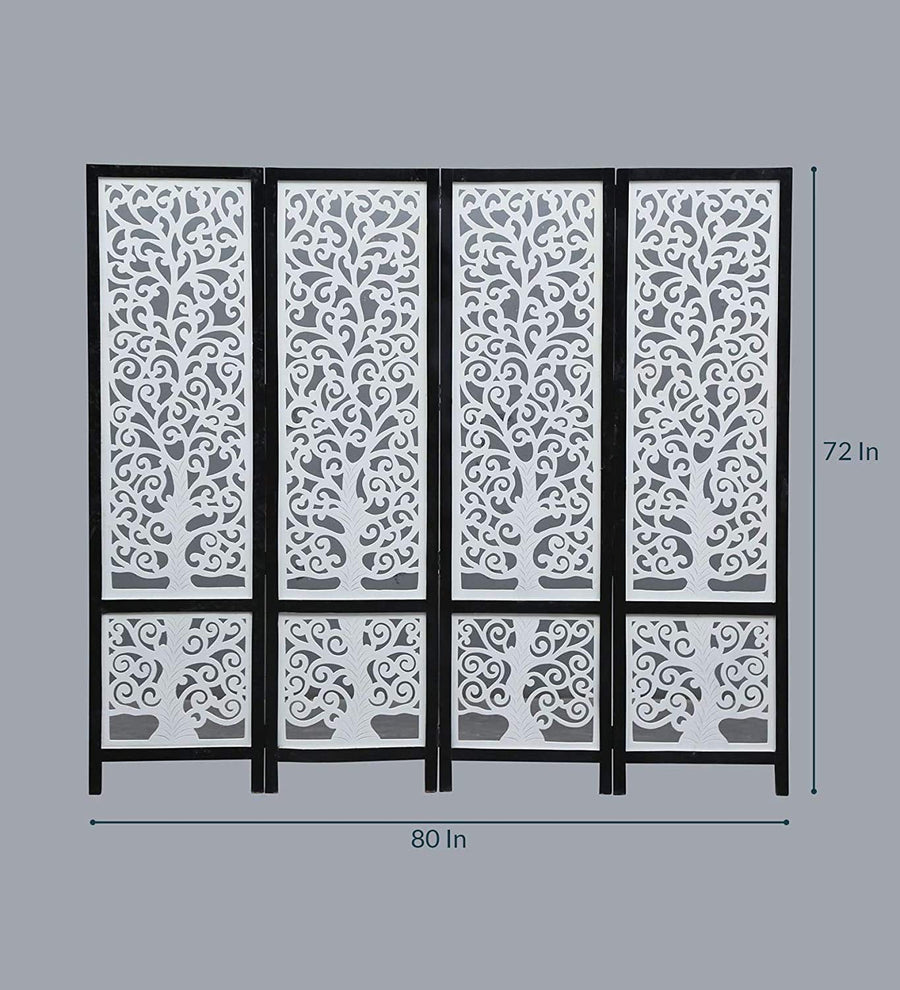 Wooden Partition Stylish 4 Panel | Wall Screen | Room Divider | Partition for Living Room | Foldable Partition | Room Separator Portable Dime Store