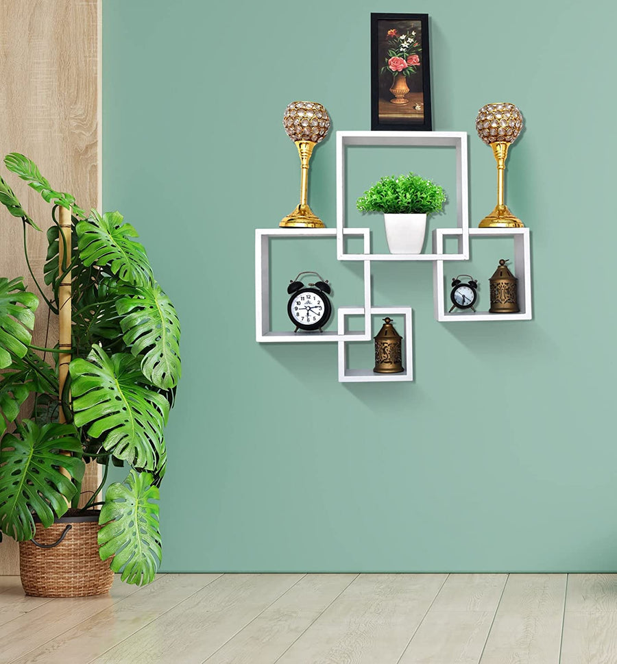 Dime Store Wooden Intersecting Wall Mounted Wall Shelves Wall Racks for Home Decor Items | Floating wall racks for Decoration Rack shelves for living room & office (Set of 4) Dime Store