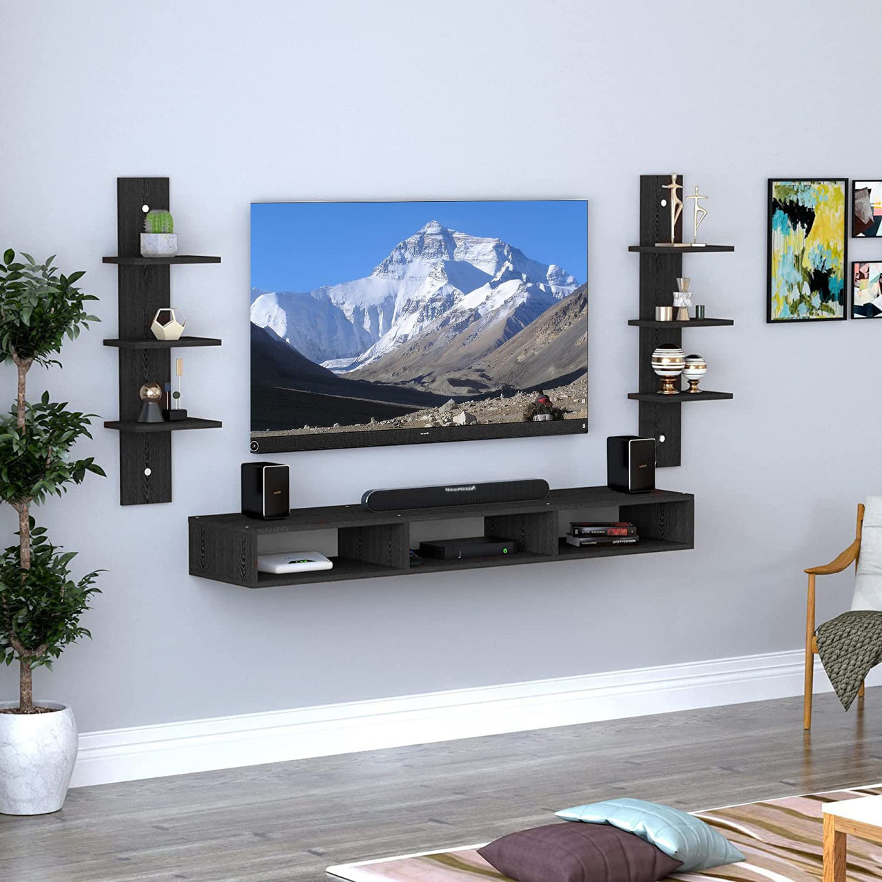 Dime Store Wooden Foldable Wall Mounted TV Unit, Cabinet, with TV Stand Unit Wall Shelf for Living Room Wall Set Top Box Shelf Stand/TV Cabinet for Wall/Set Top Box Holder for Home/Living Room Ideal for TV Dime Store