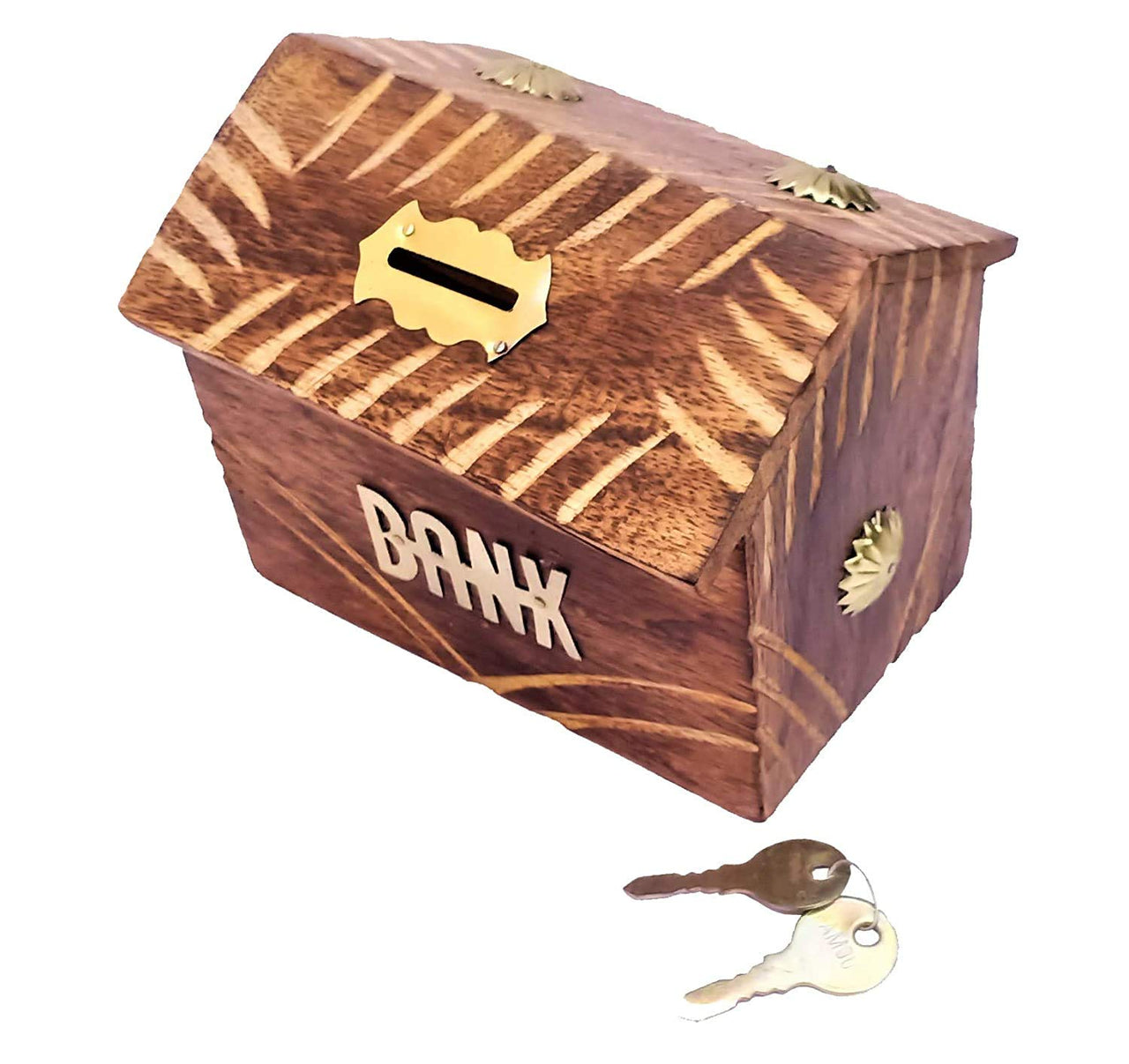 Wooden Hut Shaped Money Bank for Coin Storage Organizer for Kids & Adults , Gullak for Gift Item Dime Store