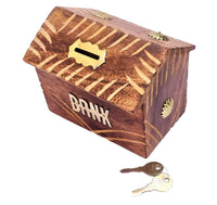 Thumbnail for Wooden Hut Shaped Money Bank for Coin Storage Organizer for Kids & Adults , Gullak for Gift Item Dime Store