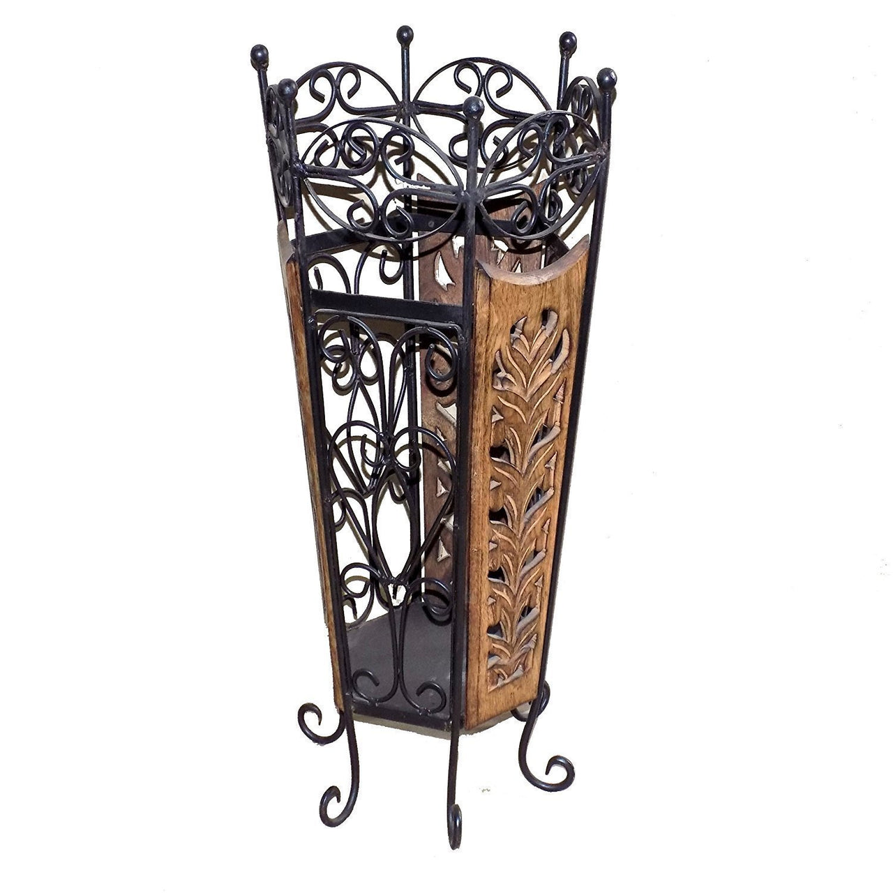 Wooden and Wrought Iron Umbrella Stand Cum Planter for Livingroom Office Bedroom Garden Dime Store