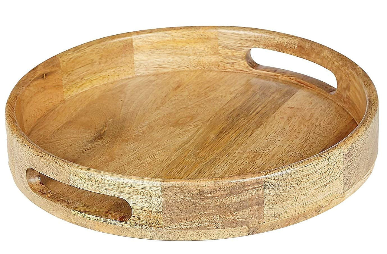 Wooden Round Tray , Multipurpose Tray Serving Platters for Platters for Serving Cakes, Pastries, Snacks, Breakfast, Coffee Table Dime Store