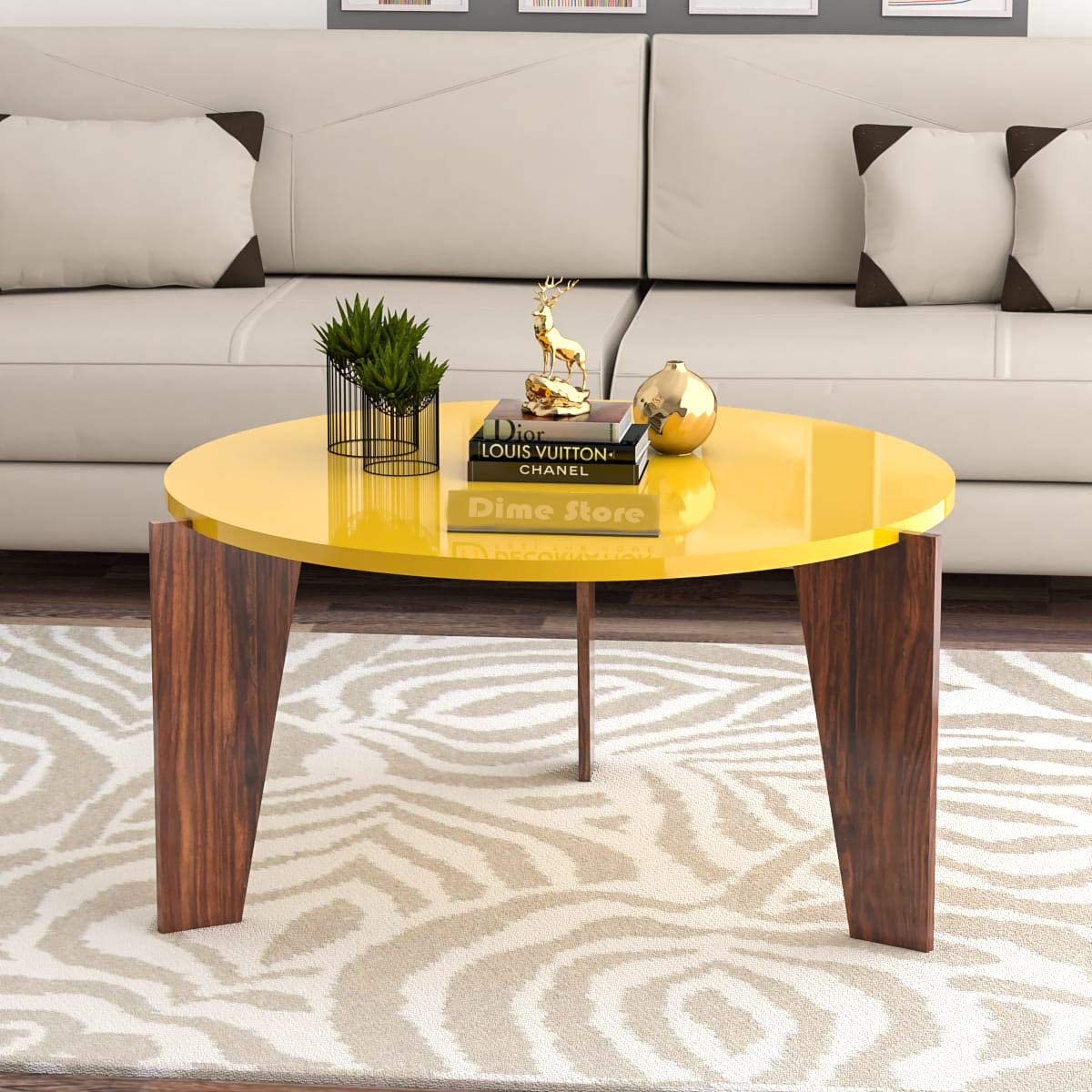 Wooden Iron Round Table Coffee Table for Living Room Center Table Home Office Dime Store