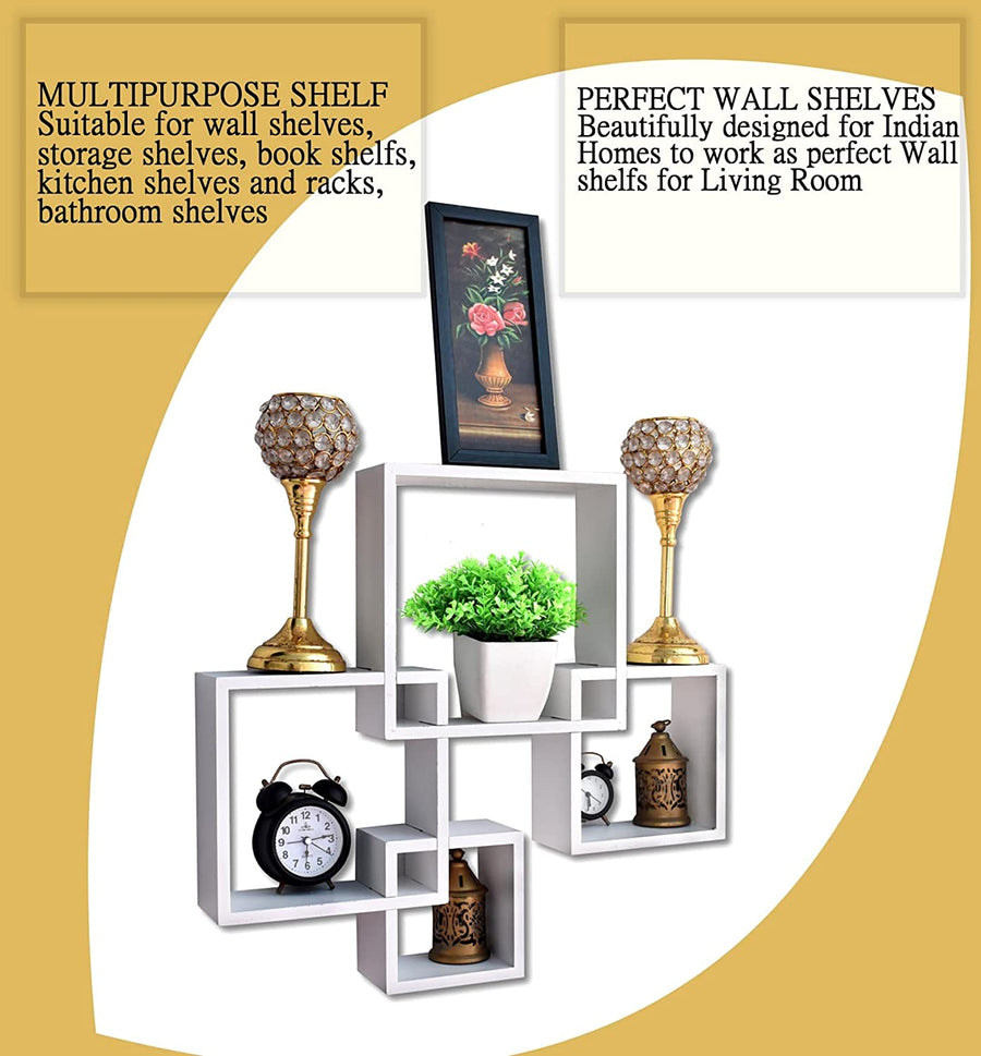 Dime Store Wooden Intersecting Wall Mounted Wall Shelves Wall Racks for Home Decor Items | Floating wall racks for Decoration Rack shelves for living room & office (Set of 4) Dime Store