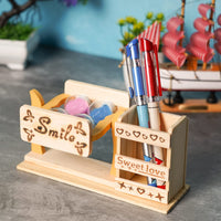 Thumbnail for Wooden Pen Stand with Hour Glass Timer , Desk Organizer for Office Table Pencil Holder, Multipurpose Use Dime Store
