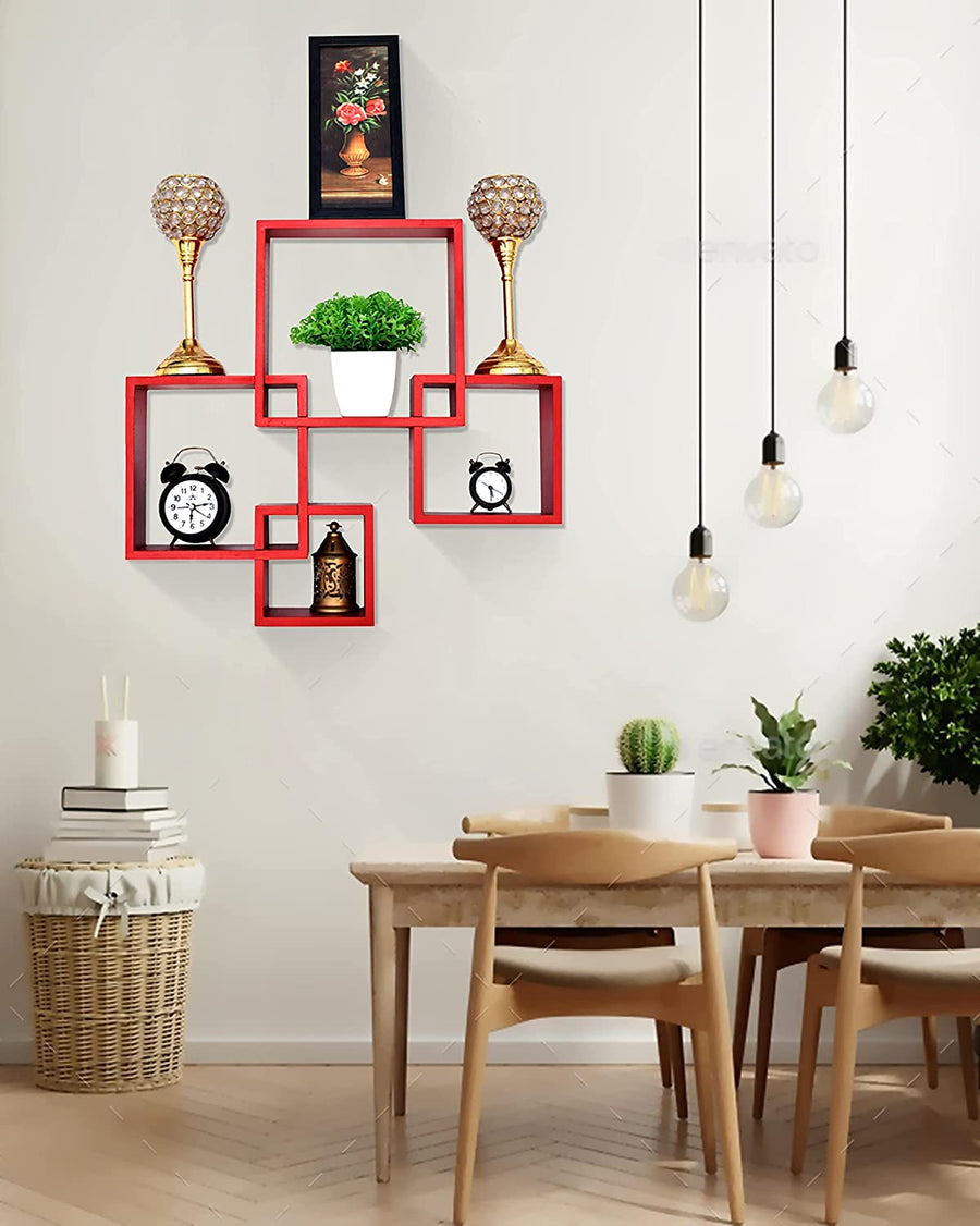 Dime Store Wooden Intersecting Wall Mounted Wall Shelves Wall Racks for Home Decor Items | Floating wall racks for Decoration Rack shelves for living room & office (Set of 4) Dime Store