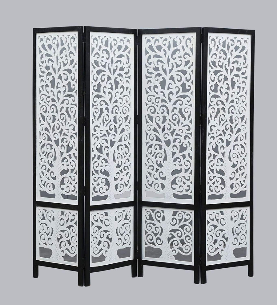 Wooden Partition Stylish 4 Panel | Wall Screen | Room Divider | Partition for Living Room | Foldable Partition | Room Separator Portable Dime Store