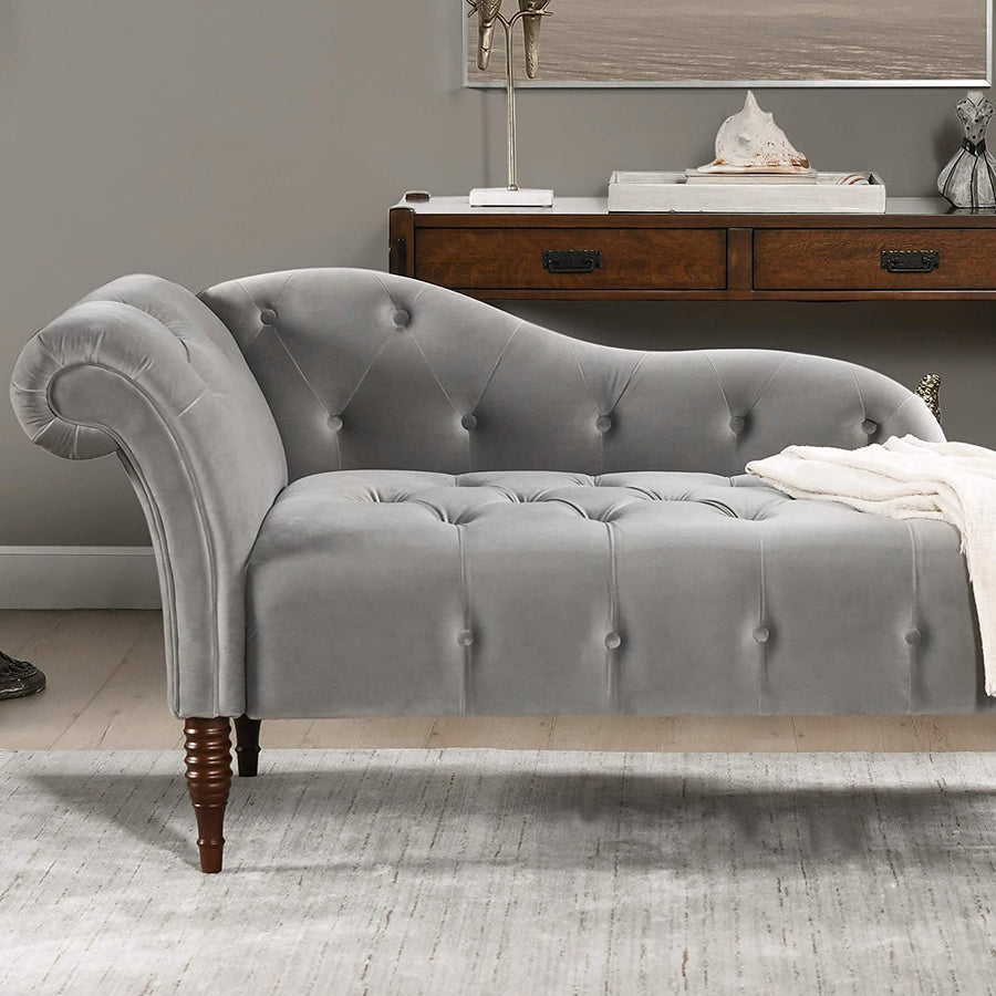 Wooden Lazy Sofa Couch Traditional Hand Tufted Right Arm Facing Chaise Lounge Diwan Chaise Couch Sofa for Living Room Dime Store