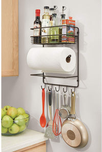 Thumbnail for Iron Wall Mounted Lid Holder Paper Towel Holder with Storage Shelf and Hooks for Kitchen Condiment Stand Over The Balcony Grill Rack Dime Store