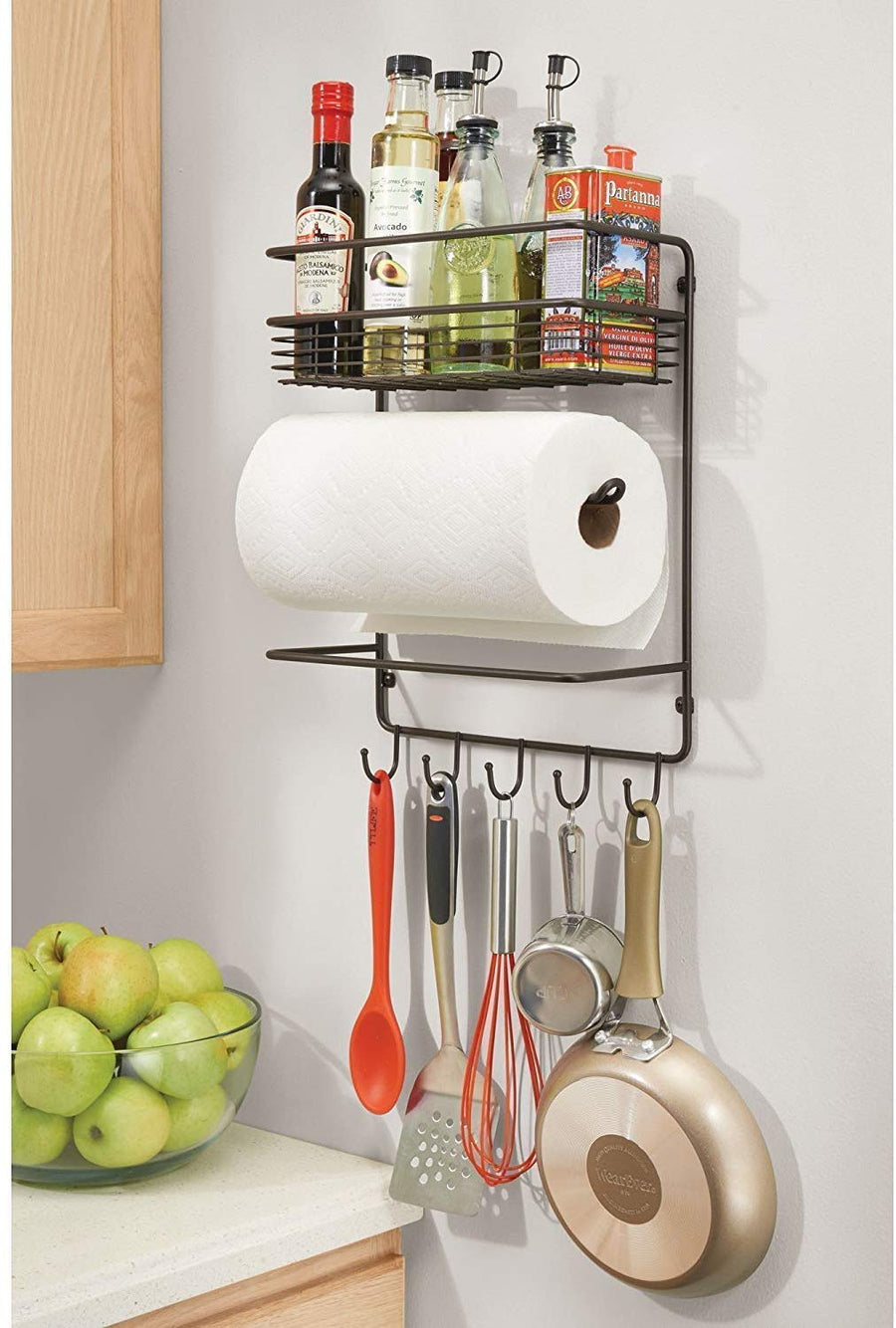 Iron Wall Mounted Lid Holder Paper Towel Holder with Storage Shelf and Hooks for Kitchen Condiment Stand Over The Balcony Grill Rack Dime Store