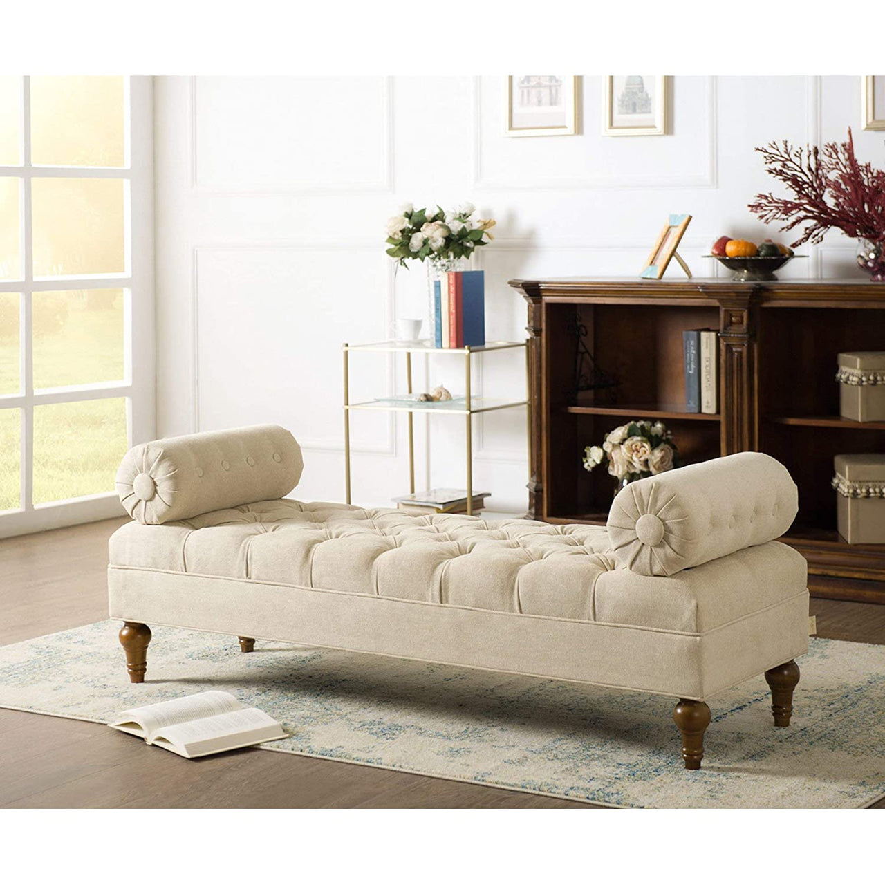 Wooden Bolstered Lounge Entryway Bench Three Seater Sofa diwan Couch Lounger Lounge diwan Settee for Living Room Sofa Set Dime Store